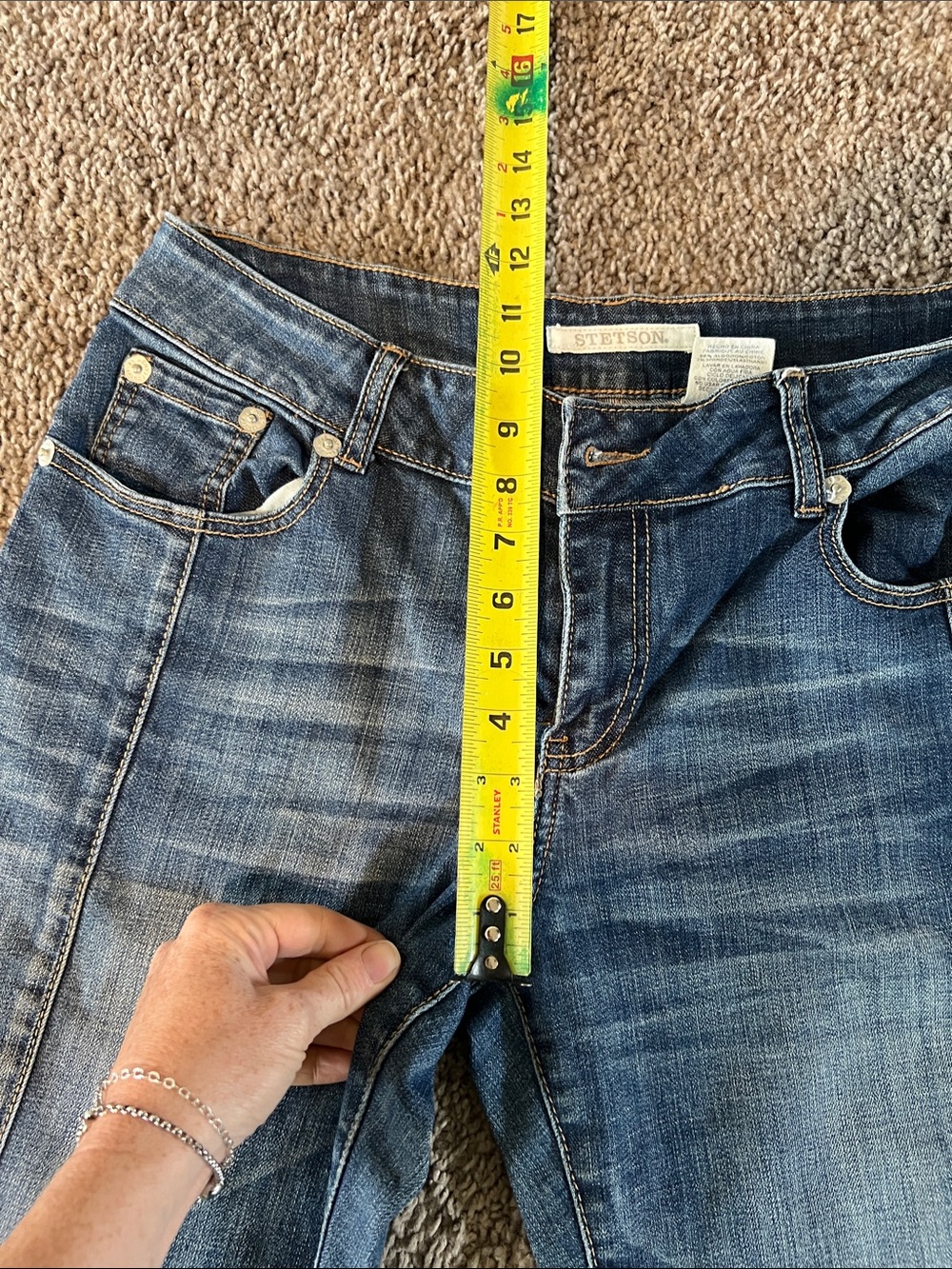 Stetson Women's Flared Jeans in Distressed Blue Wash - Picture 4 of 7